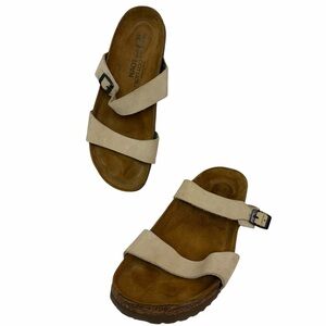 NAOT Beige Leather Double Strap Buckle Slide Sandals Comfort Footbed EU 39